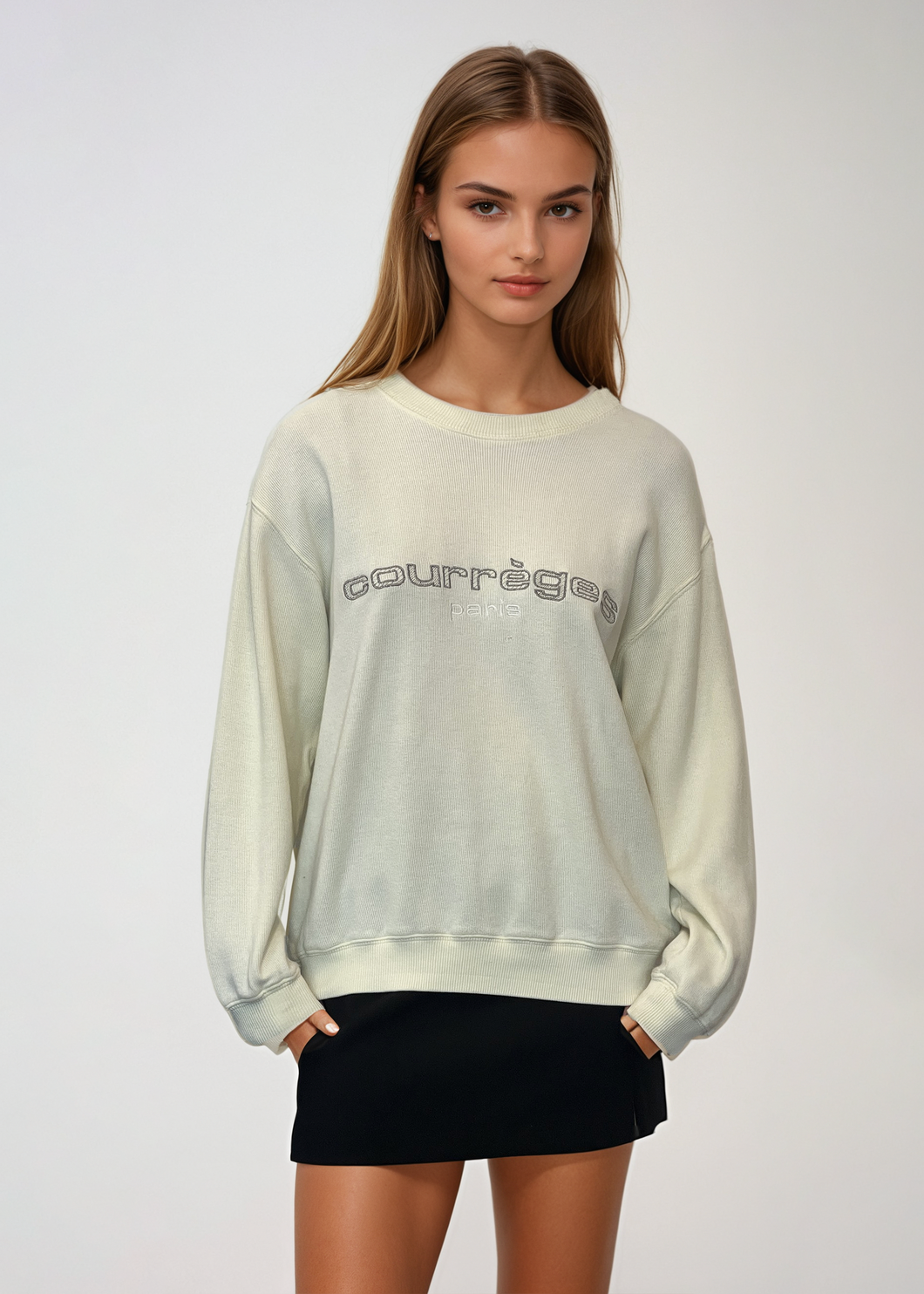 Courreges Cream Logo Crewneck