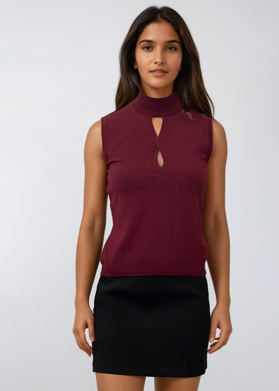 Versace Red Cutout Turtleneck Sweater Tank