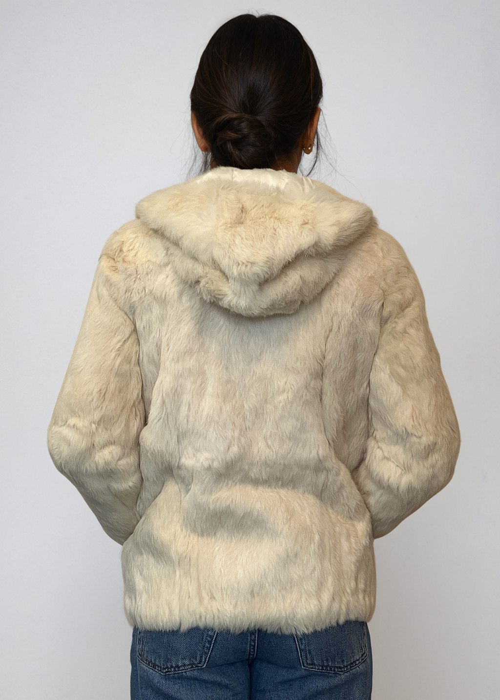 Ivory Pom Pom Fur Hooded Jacket