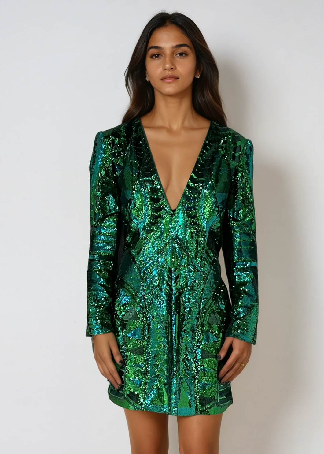 Balmain Green Sequin Mini Dress