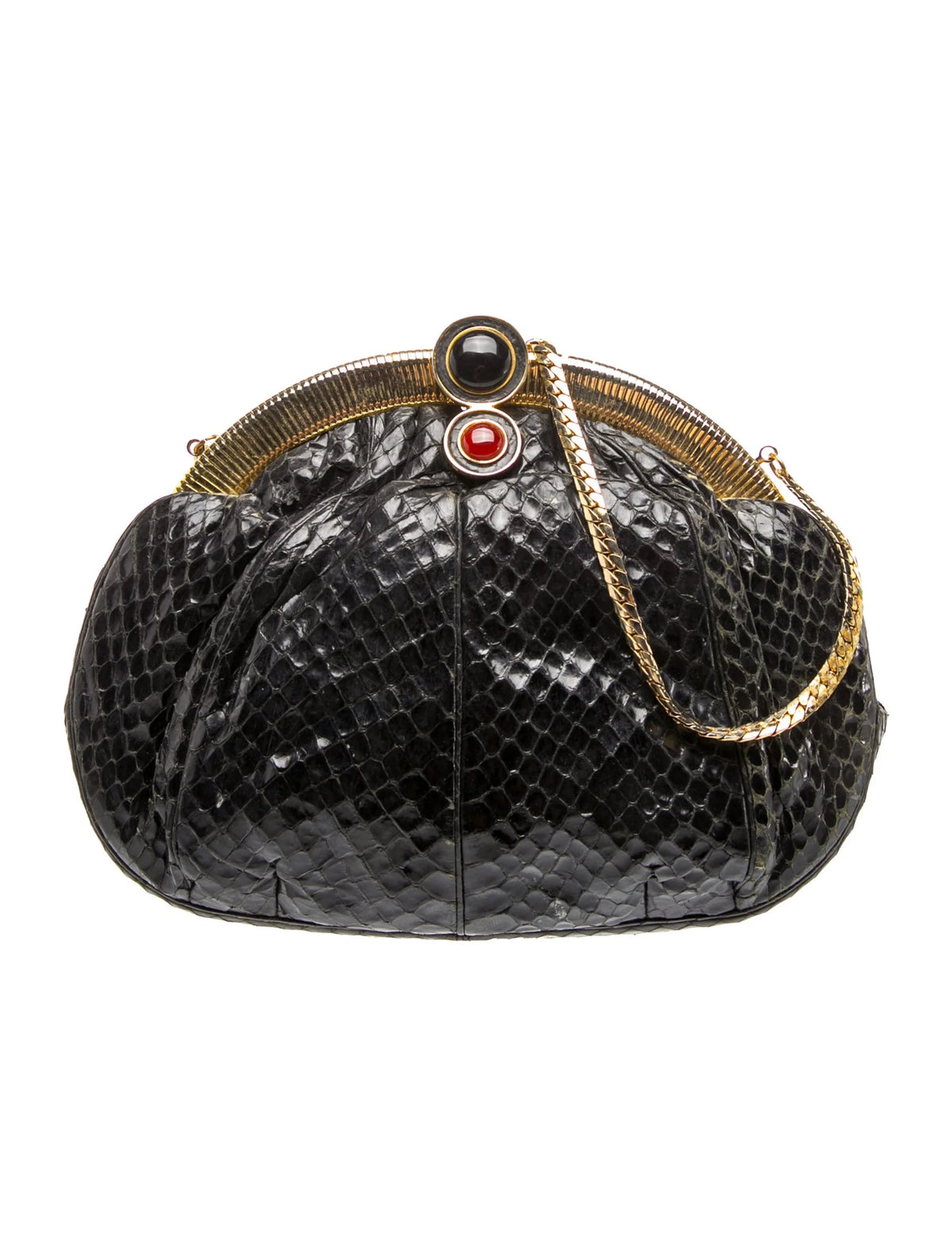 Judith Leiber Black Snakeskin Handbag