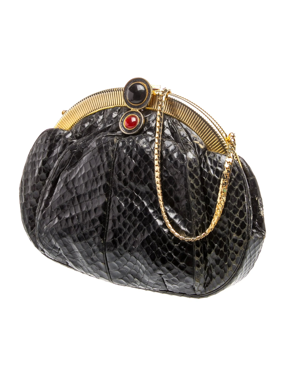Judith Leiber Black Snakeskin Handbag