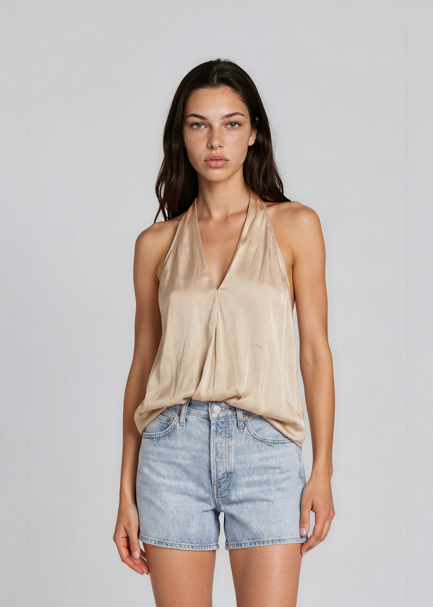 Kaufmanfranco Tan Silk V-neck Top