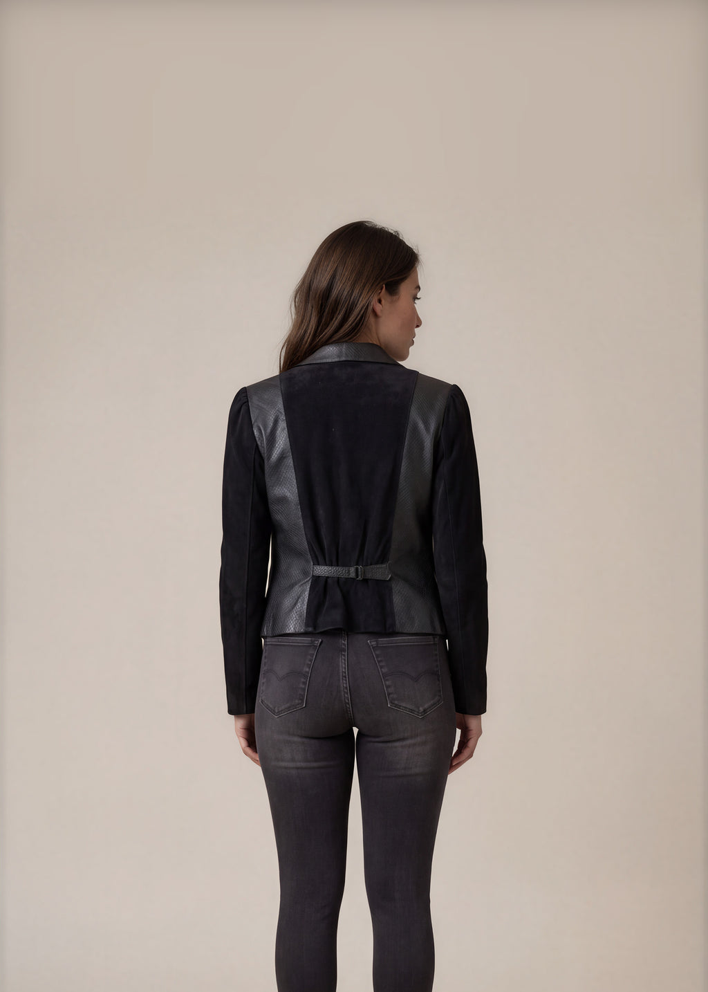 Black Suede and Grey Leather Blazer back
