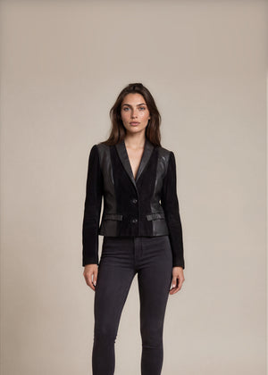 Black Suede and Embossed Leather Jacket