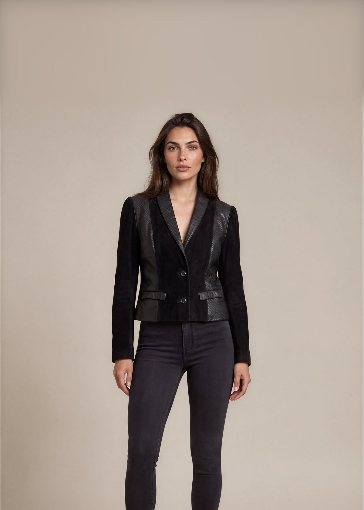 Black Suede and Grey Leather Blazer front
