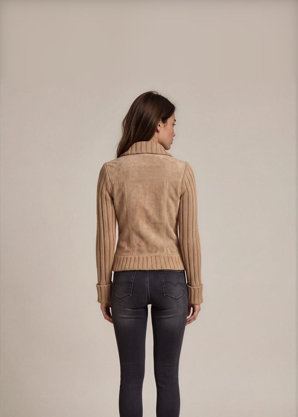 Tan Suede Knit Sleeve Jacket back