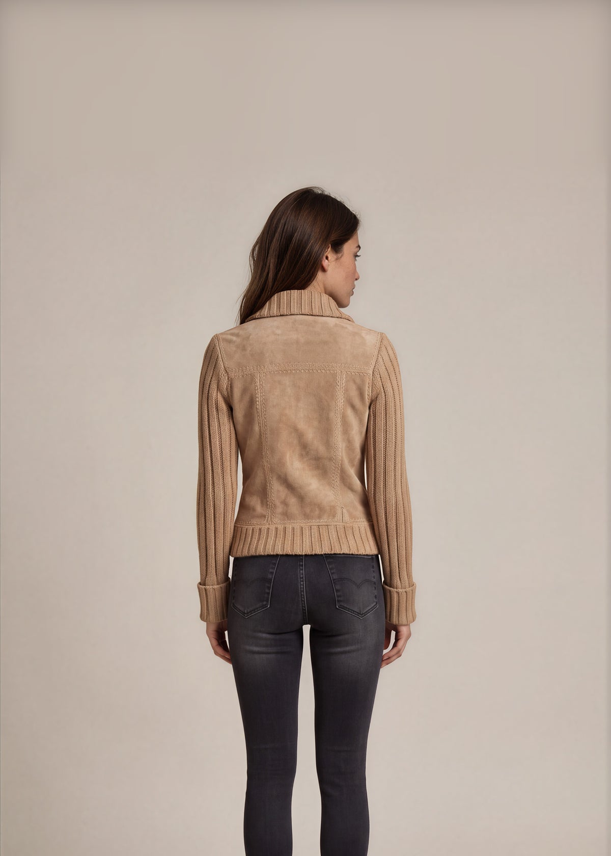 Tan Suede Knit Sleeve Jacket back