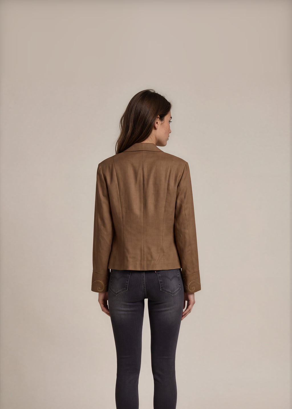 Escada Brown Embroidered Zip Jacket back
