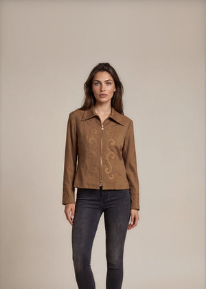 Escada Brown Embroidered Zip Jacket