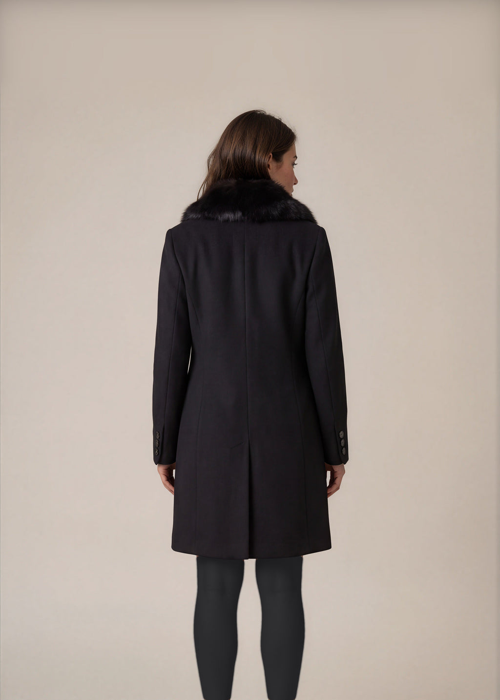 Black Wool Fox Collar Coat back