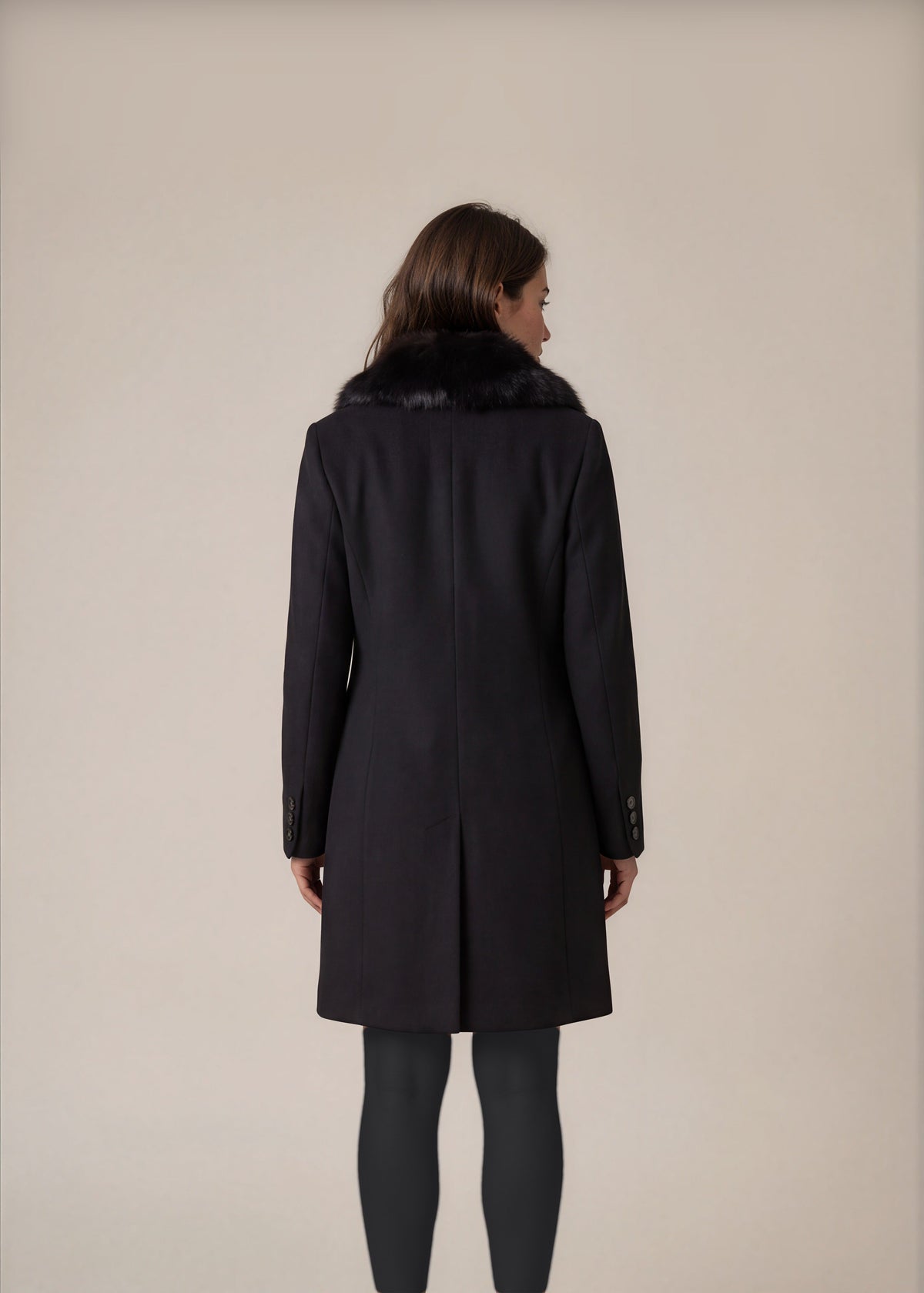 Black Wool Fox Collar Coat back