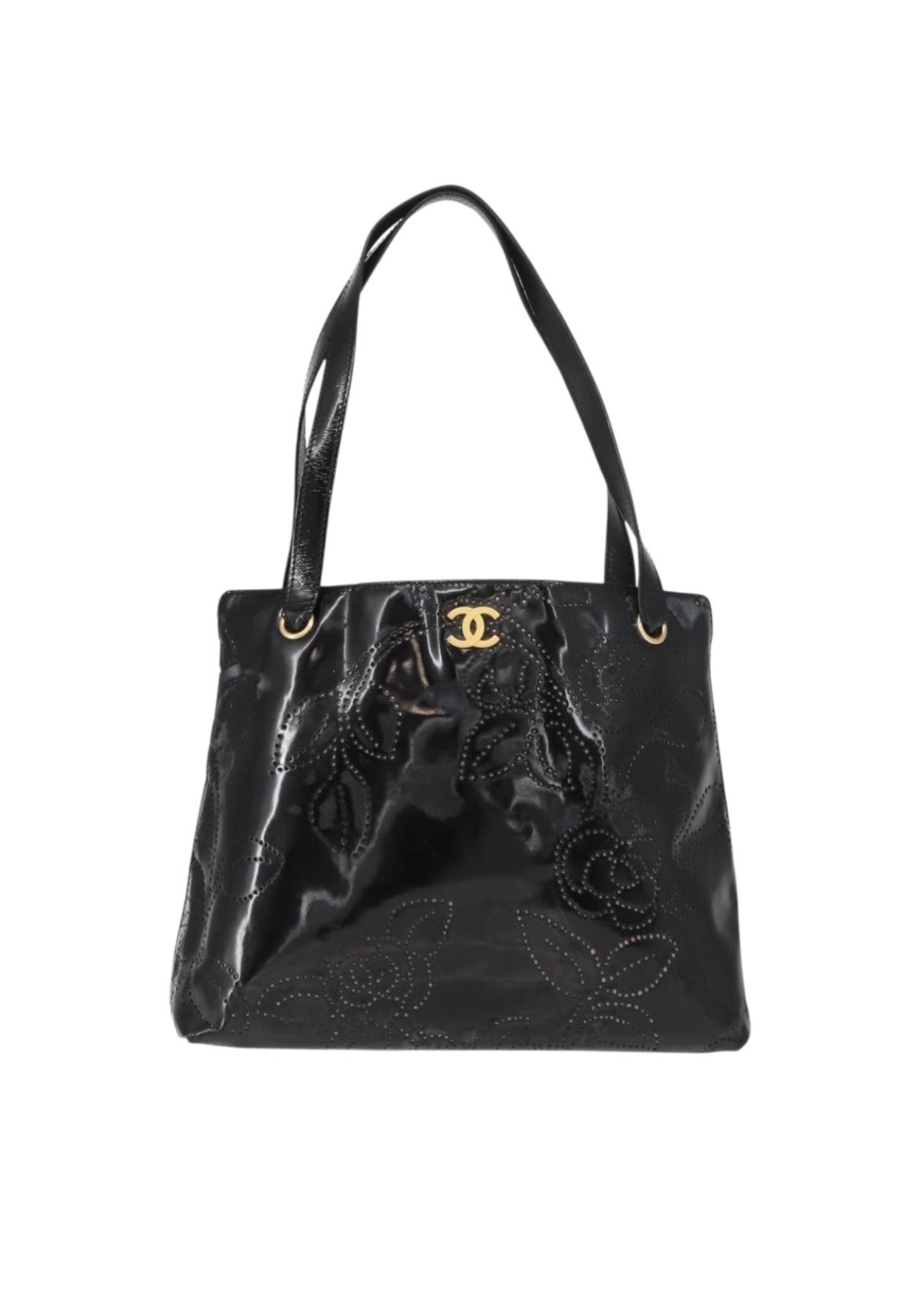 Chanel Black Camelia Patent Tote