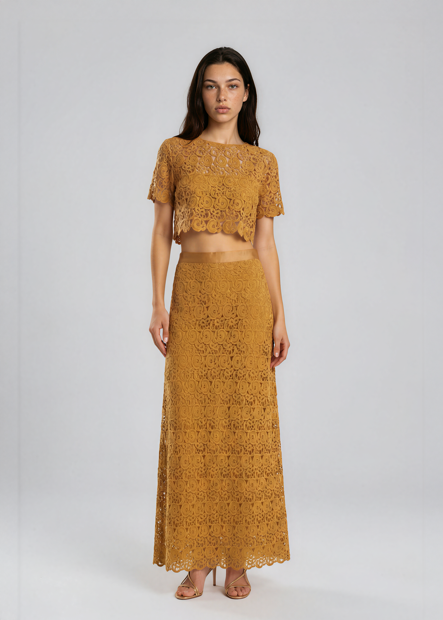 Burnt Orange Crochet Skirt and Top Set