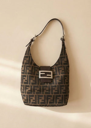 Fendi Brown Zucca Canvas Rounded Baguette