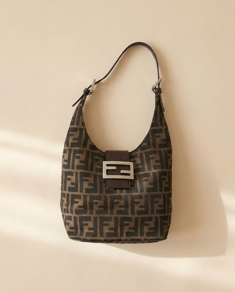 Fendi Brown Zucca Canvas Rounded Baguette