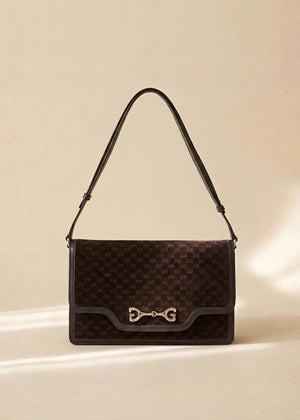 Gucci Brown Suede Leather Trimmed Crossbody