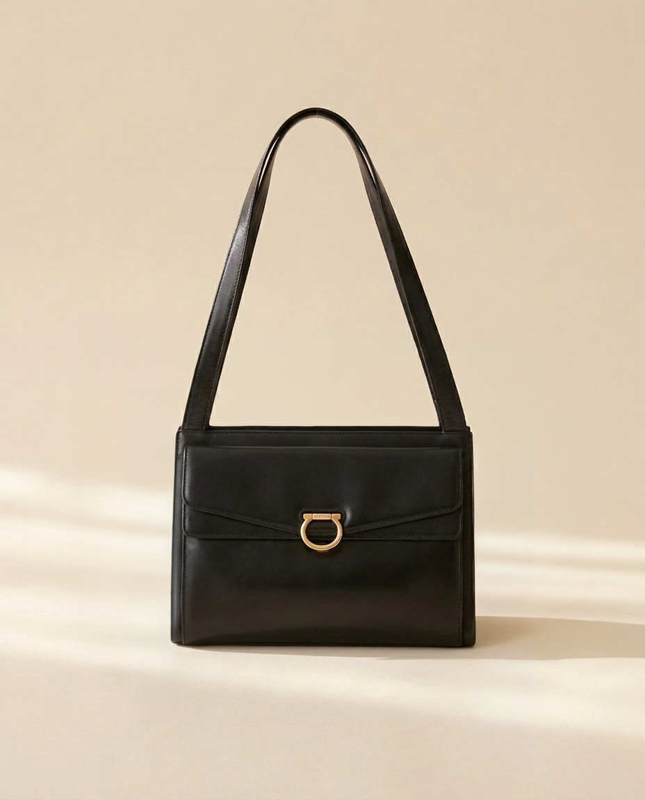 Celine Black Leather Shoulder Bag