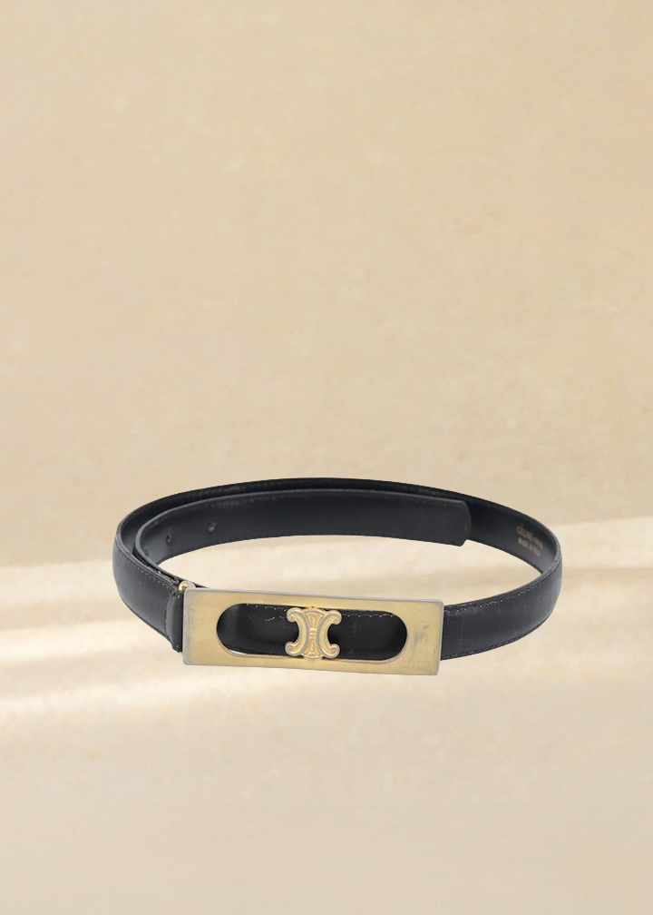 Celine Black and Gold Macadam Skinny Belt