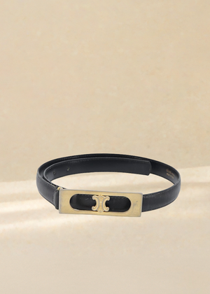 Celine Black and Gold Macadam Skinny Belt