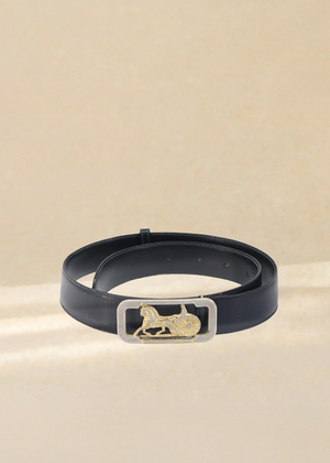 Celine Black and Gold Horsecarriage Belt