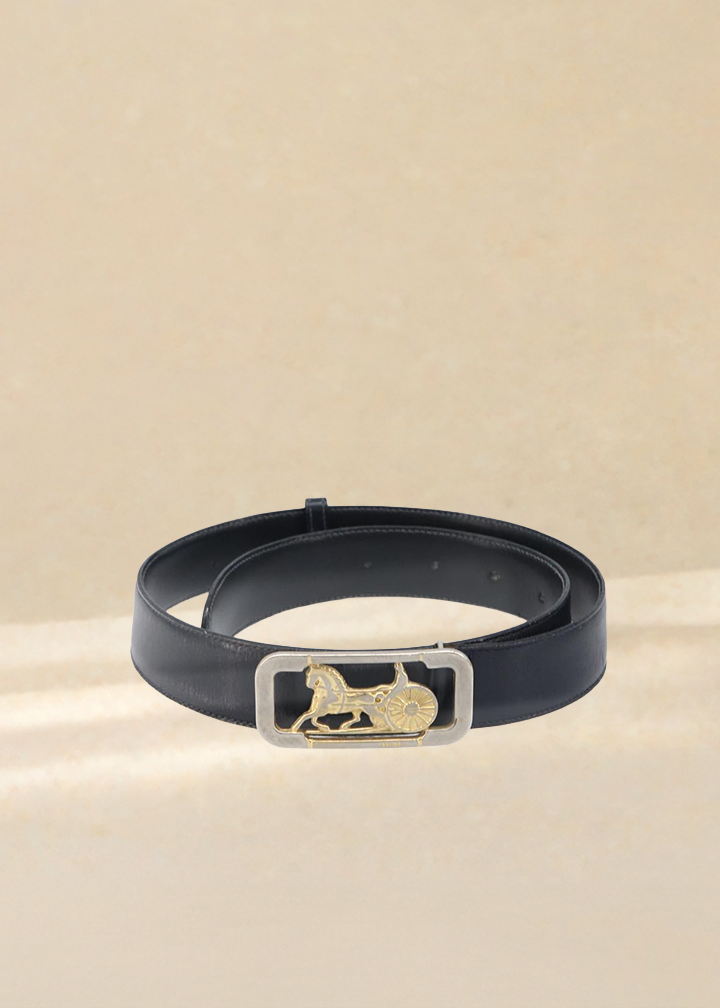 Celine Black and Gold Horsecarriage Belt