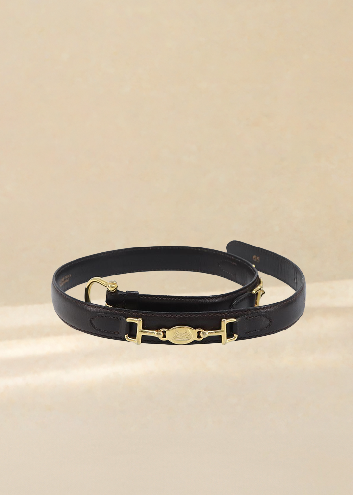 Celine Gold Horsebit Logo Black Belt