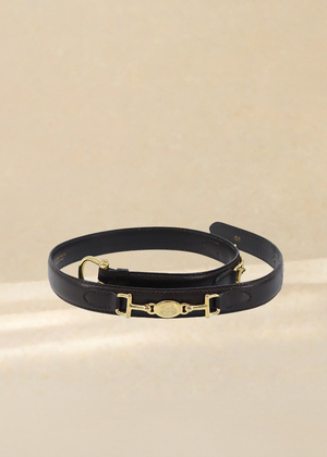 Celine Gold Horsebit Logo Black Belt