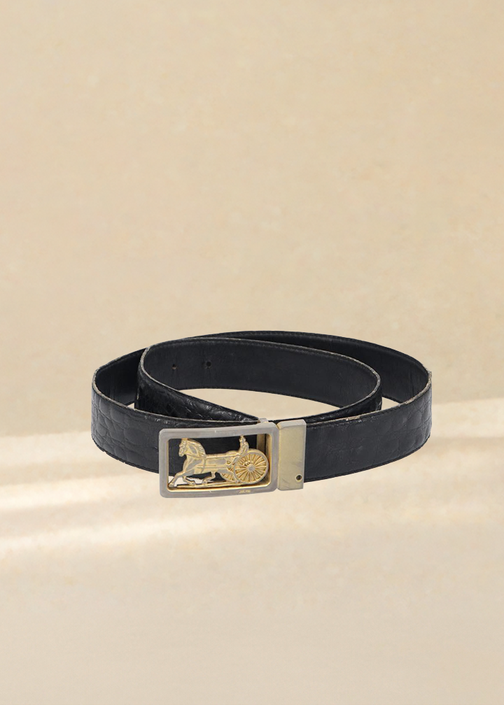Celine Gold Carriage Logo Black Belt