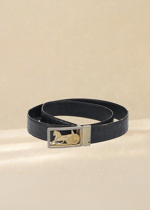 Celine Gold Carriage Logo Black Belt