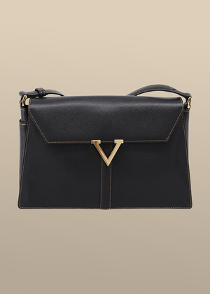 Valentino Contrast Stitched Black Leather Shoulder Bag