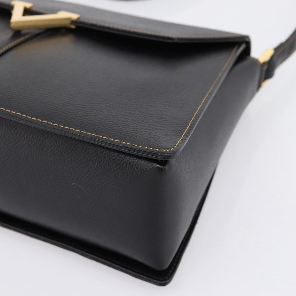 Valentino Contrast Stitched Black Leather Shoulder Bag