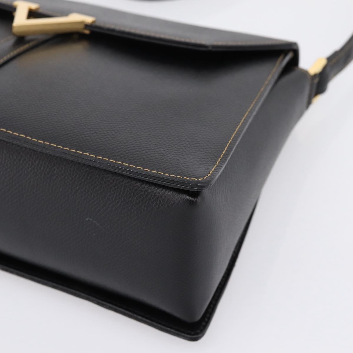 Valentino Contrast Stitched Black Leather Shoulder Bag