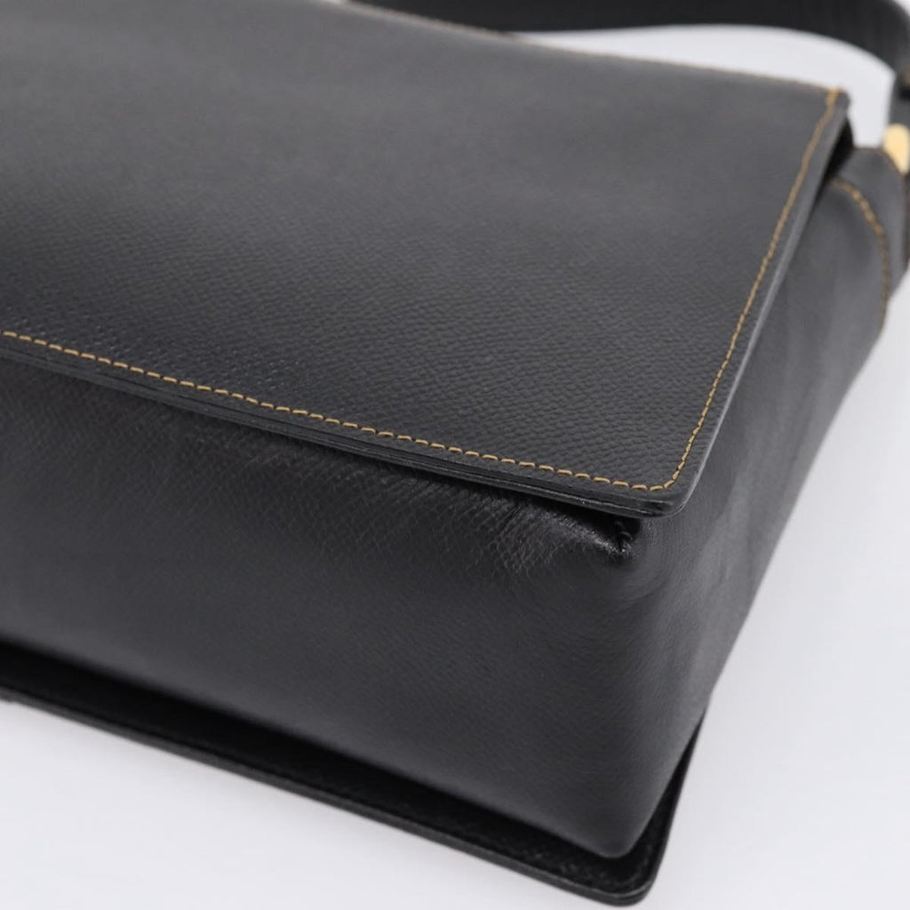 Valentino Contrast Stitched Black Leather Shoulder Bag