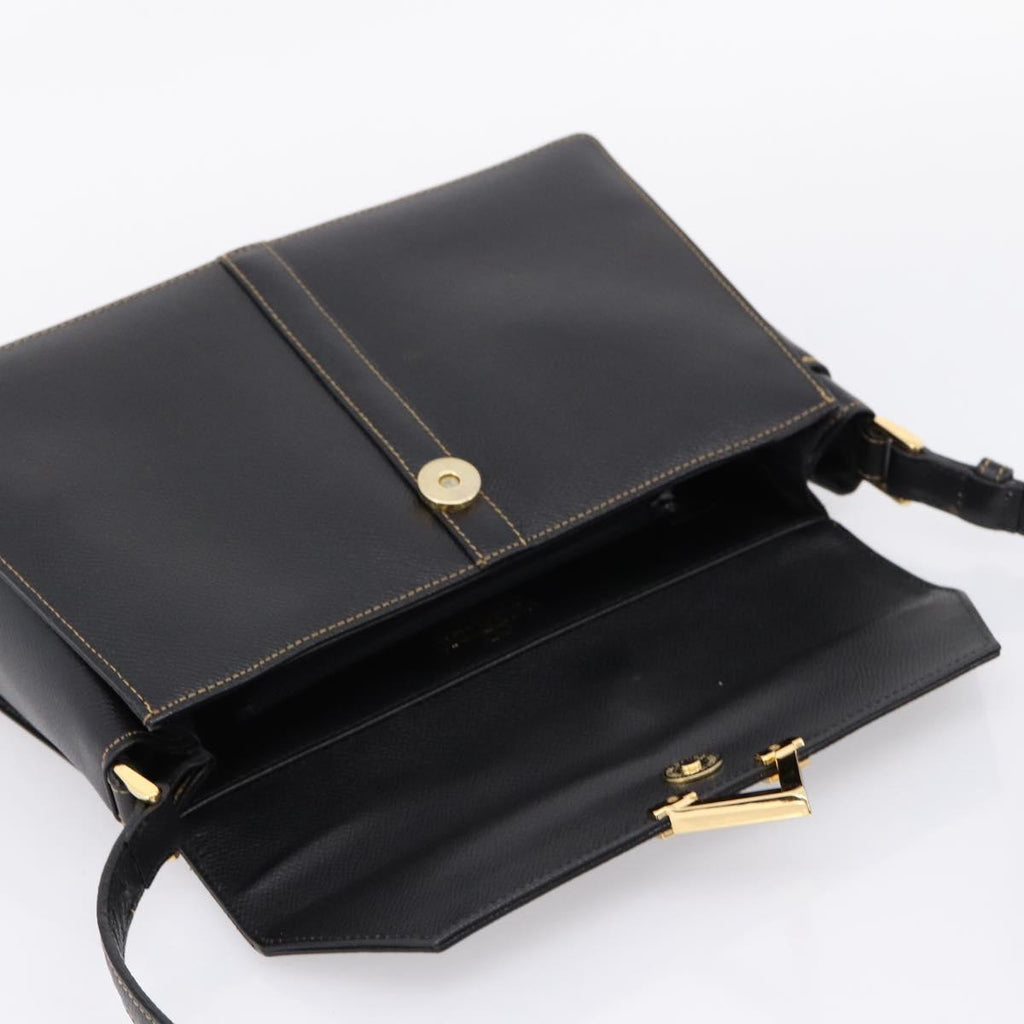 Valentino Contrast Stitched Black Leather Shoulder Bag