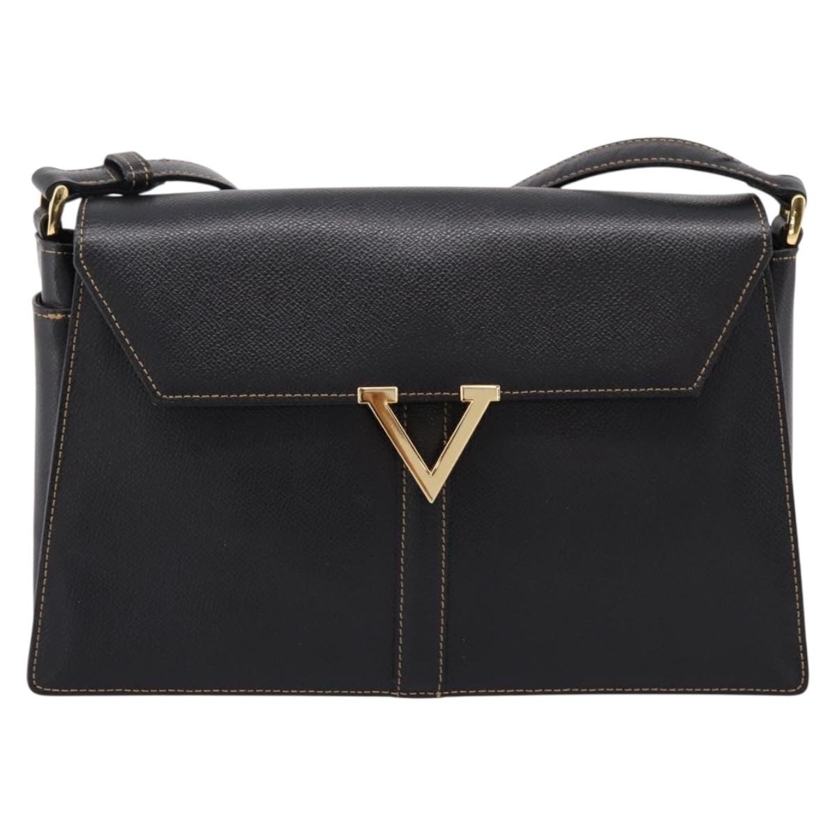 Valentino Contrast Stitched Black Leather Shoulder Bag