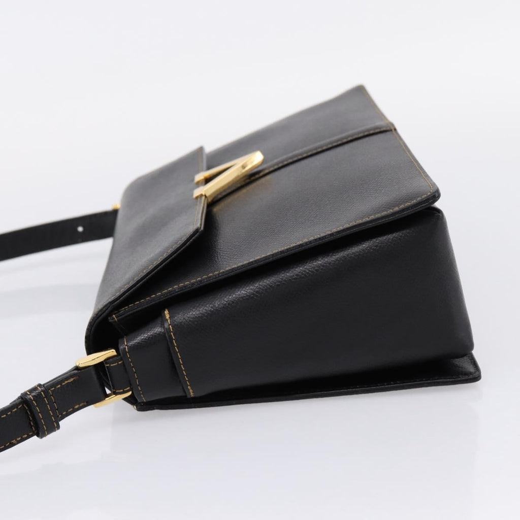 Valentino Contrast Stitched Black Leather Shoulder Bag