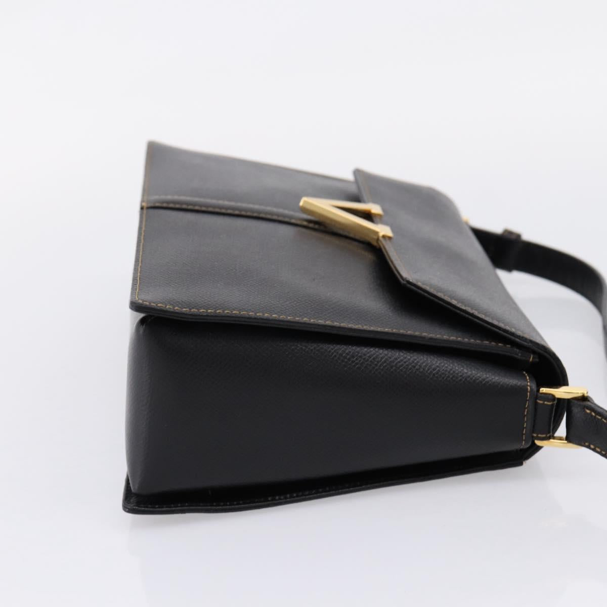 Valentino Contrast Stitched Black Leather Shoulder Bag