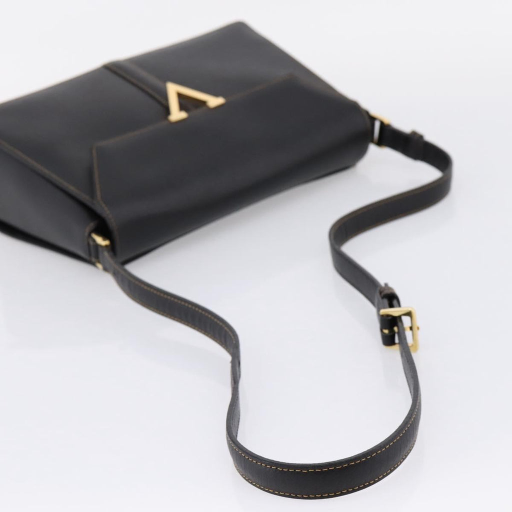 Valentino Contrast Stitched Black Leather Shoulder Bag