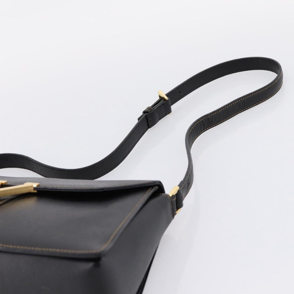 Valentino Contrast Stitched Black Leather Shoulder Bag