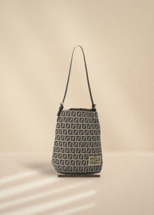 Fendi Navy Zucchino Canvas Bucket Bag