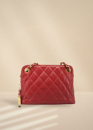 Chanel Red Quilted Lambskin Shoulder Bag