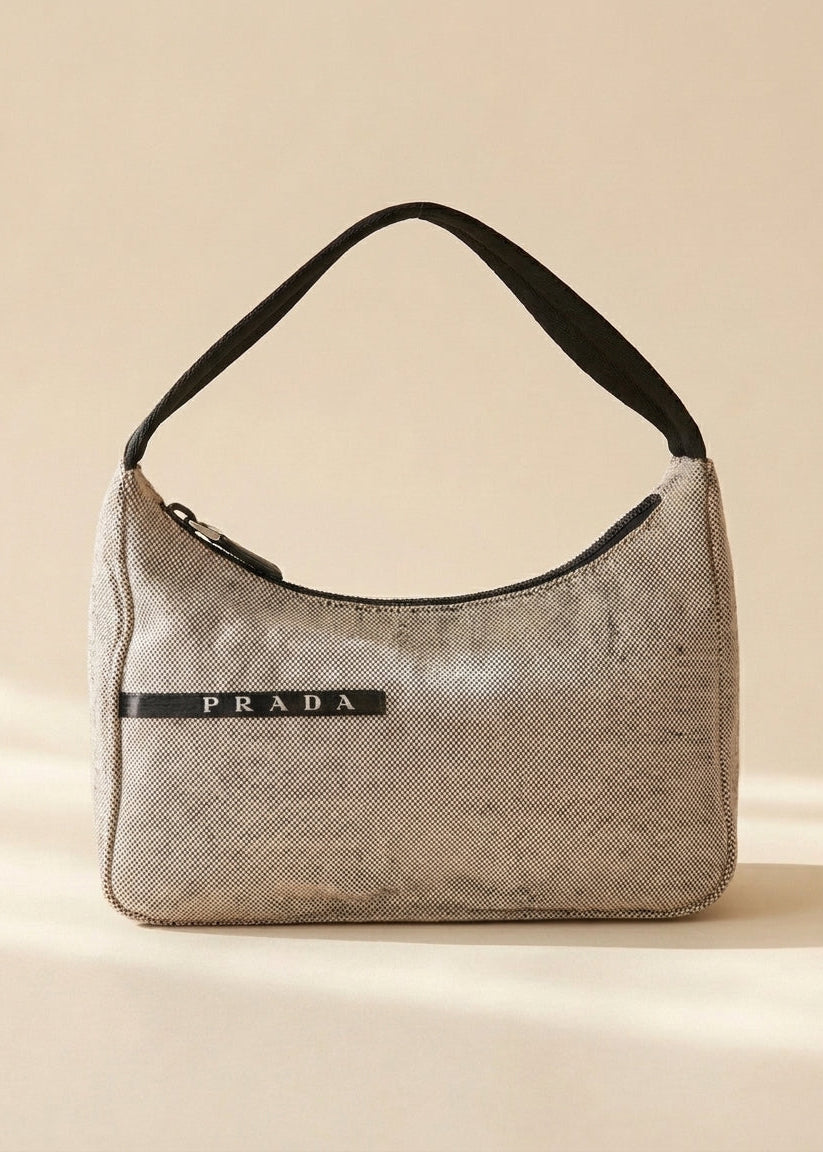 Prada Light Grey Canvas Shoulder Bag