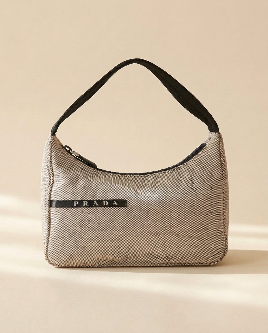 Prada Light Grey Canvas Shoulder Bag