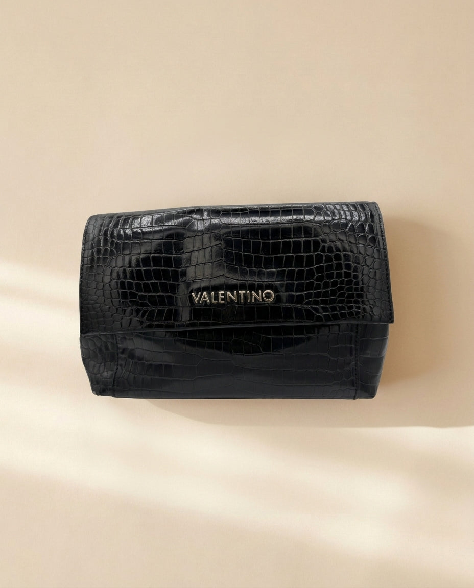 Mario Valentino Black Croc Embossed Crossbody