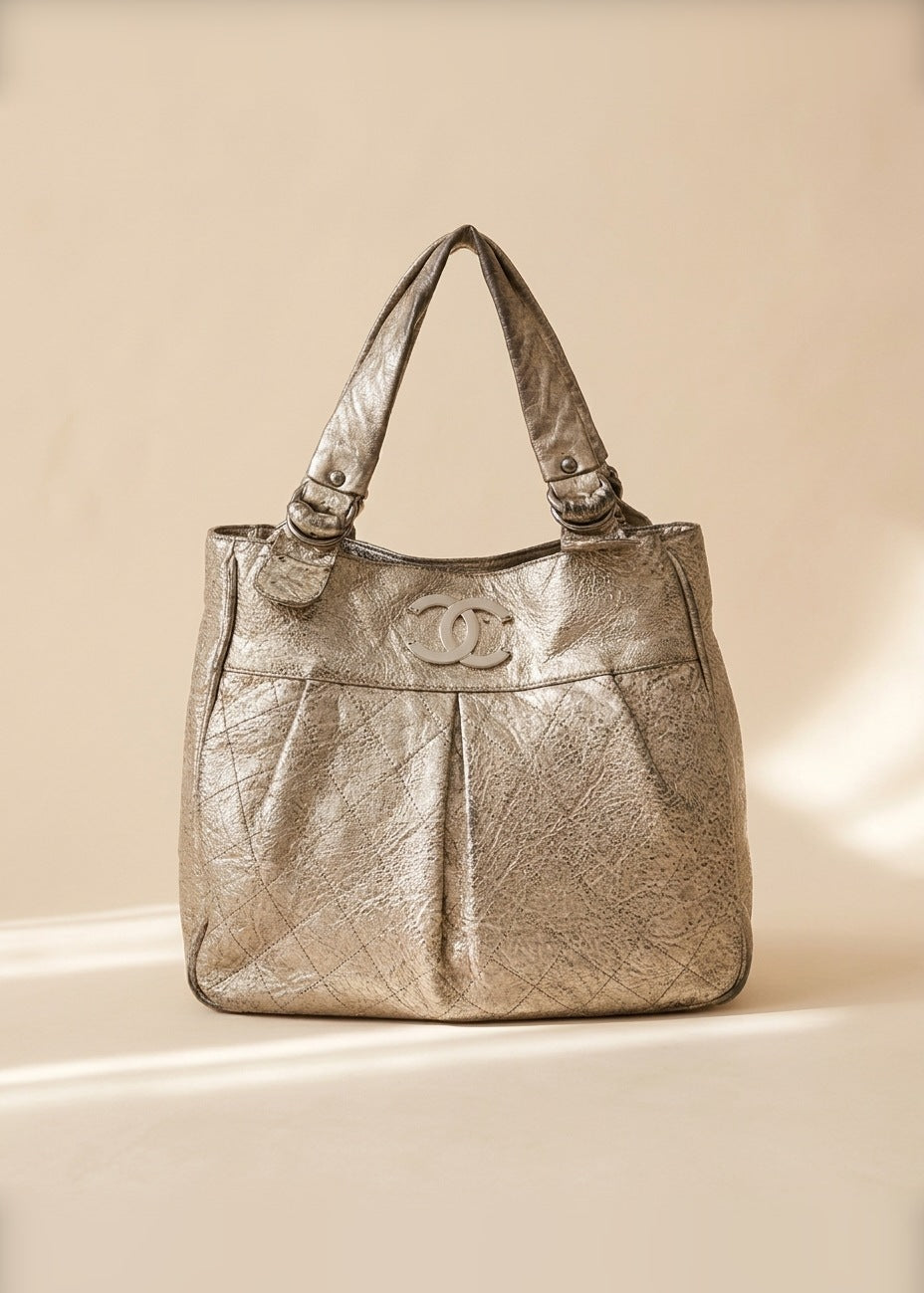 Chanel Gold Metallic Leather Le Marais Tote cover