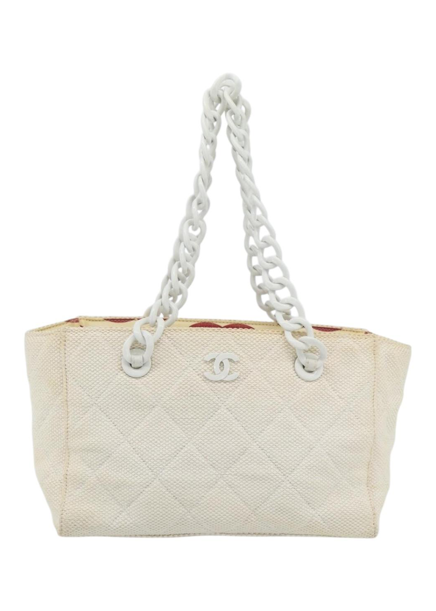 Chanel White Raffia Tote