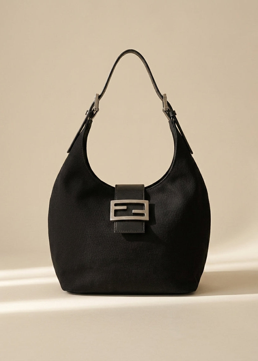 Fendi Black Rounded Baguette