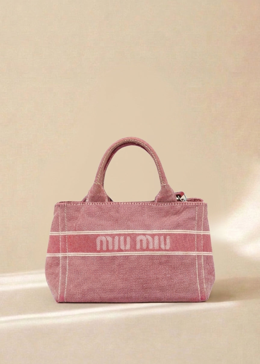 Miu Miu Red Denim Spellout Tote cover