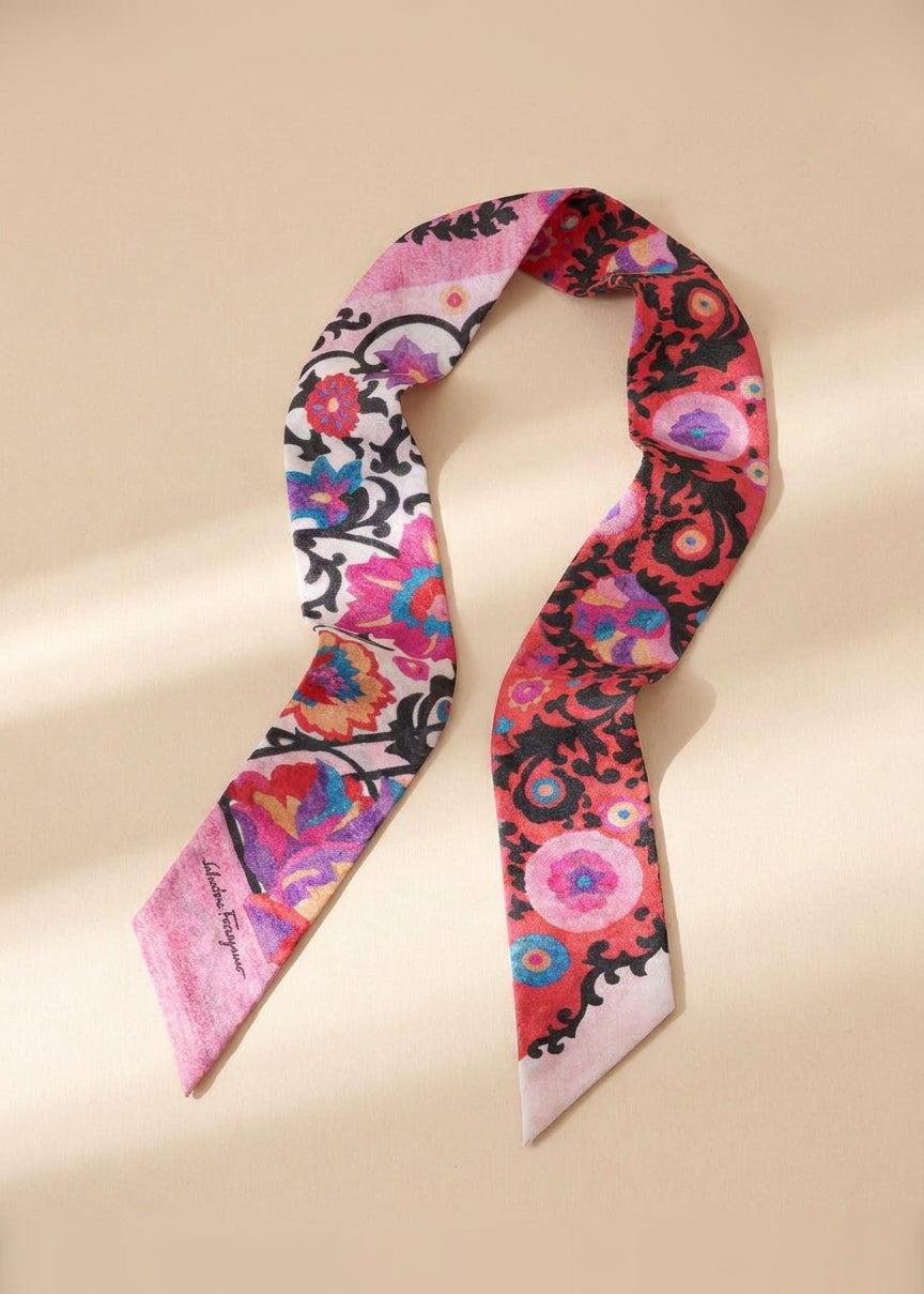 Ferragamo Pink and Red Printed Twilly cover